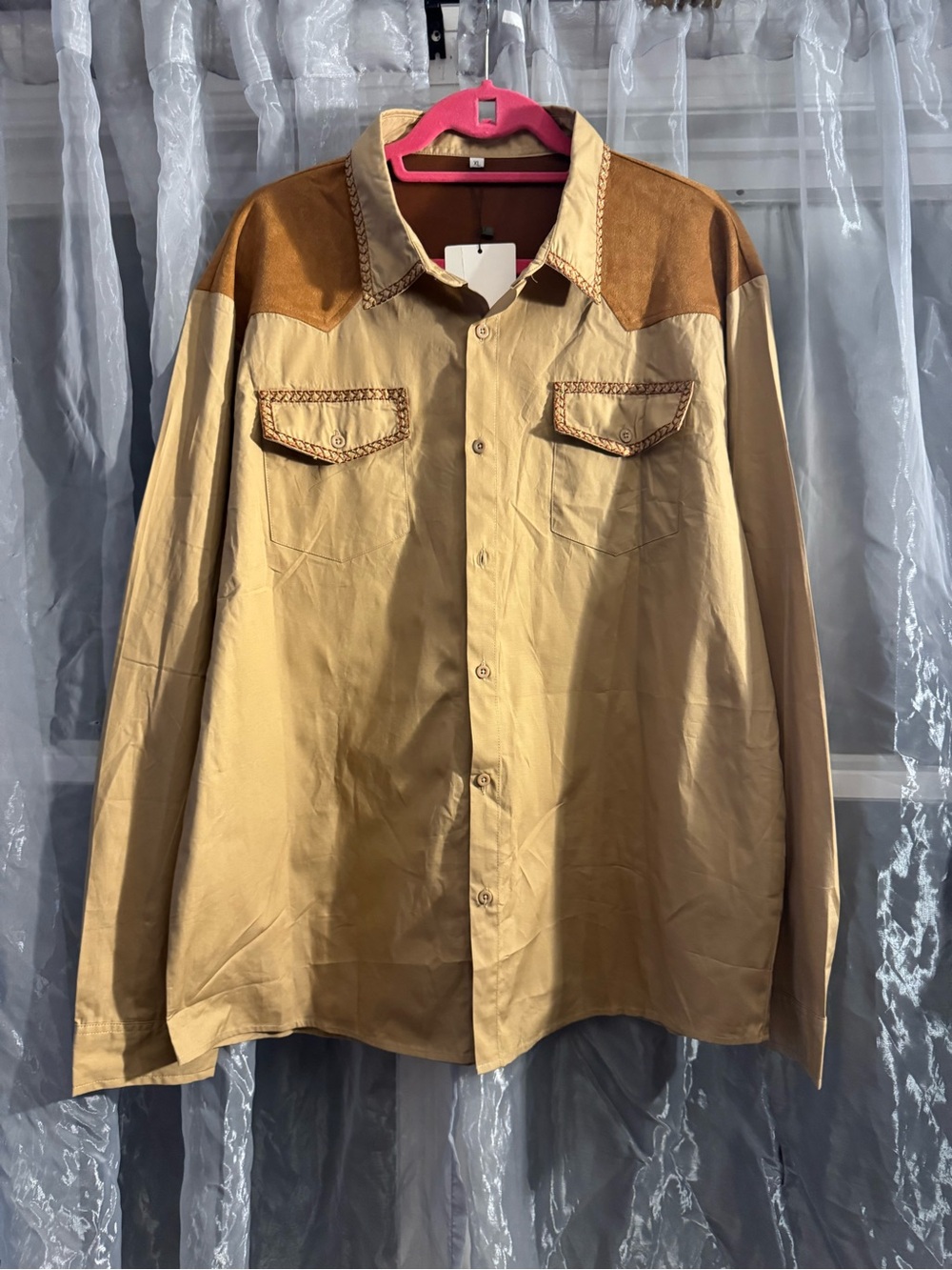 Coofandy Mens Embroidered Tan Western Cowboy Shirt